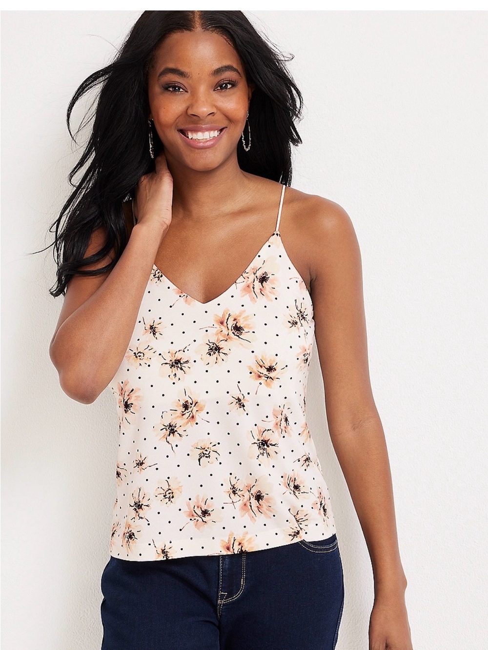 New With Tags Maurices Peach Floral & Polka Dot Spaghetti Strap Cami Size XXL